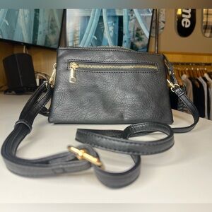 Vegan Leather Black Three-Pocket Wristlet Crossbody Bag Purse Isabelle